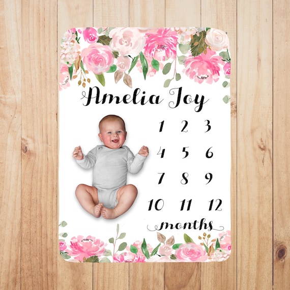 photo prop baby girl gift Track baby/'s growth customized with baby/'s name Baby Milestone Blanket Personalized perfect baby shower gift