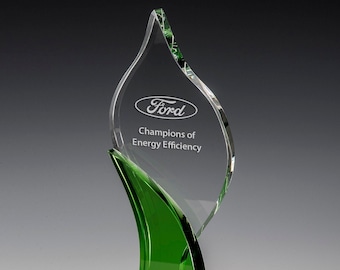 Green Crystal Spade Recognition Award By Chien J. Wang Custom Engraved