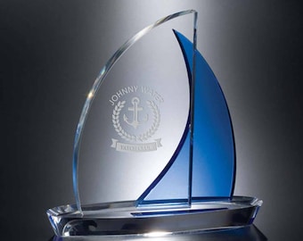 Crystal Regatta Artistic Sailboat 8 1/4"W x 8"H Engraved and Personalized