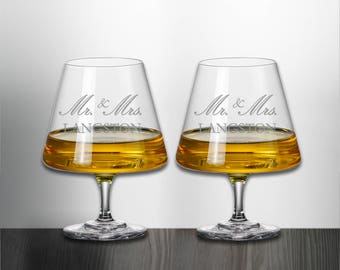 Set of 2  Mr. & Mrs. Housewarming Crystal Brandy Snifter Glass Custom Personalized NM1006-2