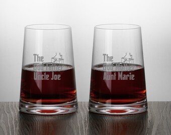 Set of 2 God Father or God Mother Stemless Red Wine Glasses Custom Engraved Personalized