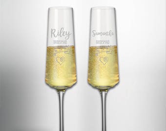 Ensemble de 2 flûtes à champagne de mariage de demoiselle d'honneur personnalisées gravées et personnalisées