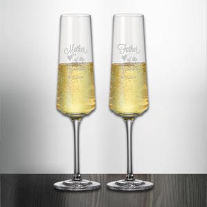 Set of 2 Mother and Father of the Groom Champagne Flute Custom Engraved and Personalized