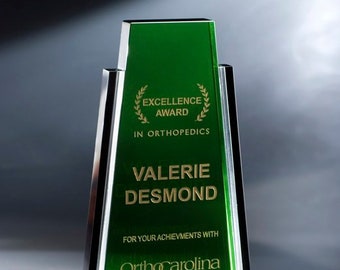 Green Crystal Spade Recognition Award By Chien J Wang Custom Engraved