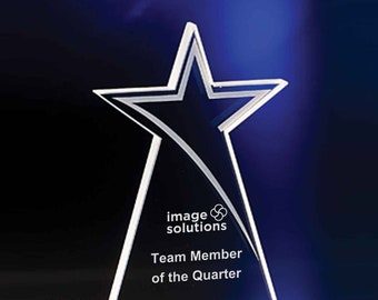 Crystal Shooting Star Award 6" W x 10" H Engraved Personalized