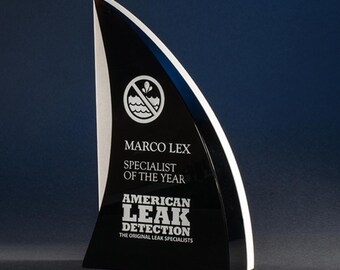 Black Crystal Shark Fin Award, Custom Engraved Recognition Trophy (5 1/2"W x 9"H)