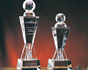 Crystal Victory World Globe Recognition Award Custom Engraved and Personalized