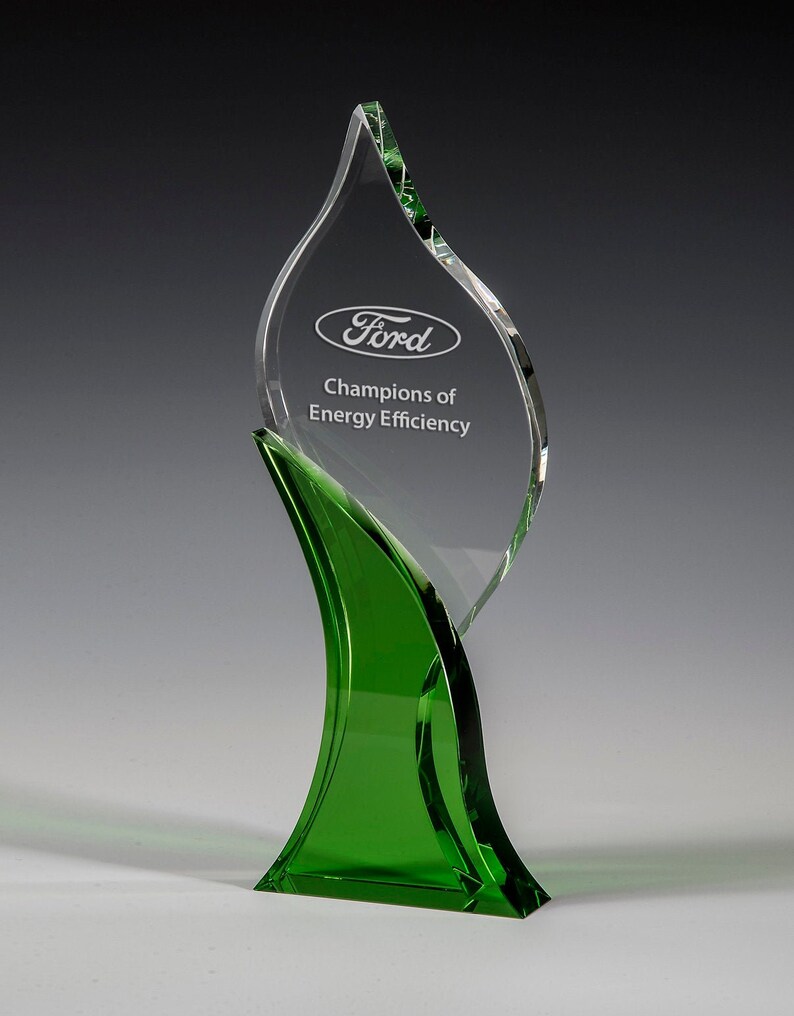 Green Crystal Spade Recognition Award By Chien J Wang Custom Engraved