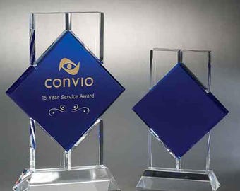 Crystal Blue Bold Recognition Award by Nik Meller Engraved and Personalized