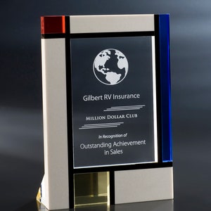 Crystal Mondrian Recognition Award 6&quot;W x 8 1/2&quot;H by Nik Meller Engraved and Personalized