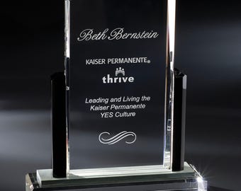 Crystal Presidio Recognition Award  8 1/4"W x 10"H By Chien J. Wang Engraved Personalized