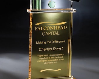 Engraved Crystal Recognition Award: Amber Vista Del Mar, 7x11