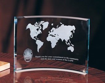 Jade Glass Award Curved Crescent 3/8" Thick Custom Engraved and Personalized