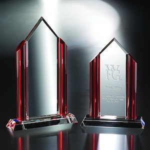 Crystal Red Fashion District Recognition Award Engraved and Personalized