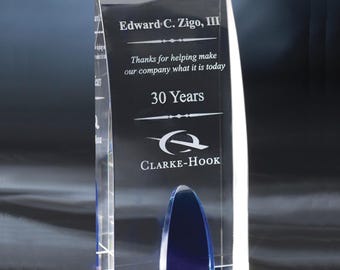 Engraved Crystal Recognition Award, Bolsa Chica Design (4 1/4" x 8 3/4")