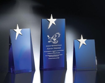 Blue Crystal Star Performer Recognition Award Engraved and Personalized