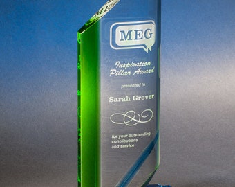 Green Crystal Spade Recognition Award By Chien J Wang Custom Engraved