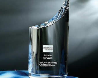 Crystal Mezzo Recognition Award  4" W x 8" H Custom Engraved and Personalized