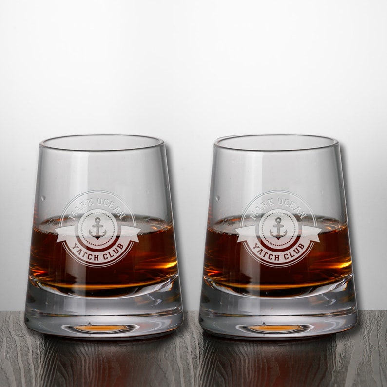 Nautical Yacht Club Crystal Whiskey Glasses Custom Engraved Personalized