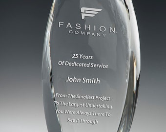 Crystal Granum Recognition Award 4"W x 9"H by Nik Meller Engraved and Personalized