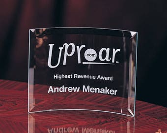 Glass Curved Crescent Award 3/16" Thick Engraved and Personalized