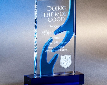 Crystal Helping Hands Award 5 3/4"W x 8 3/4"H by Haertling Engraved and Personalized
