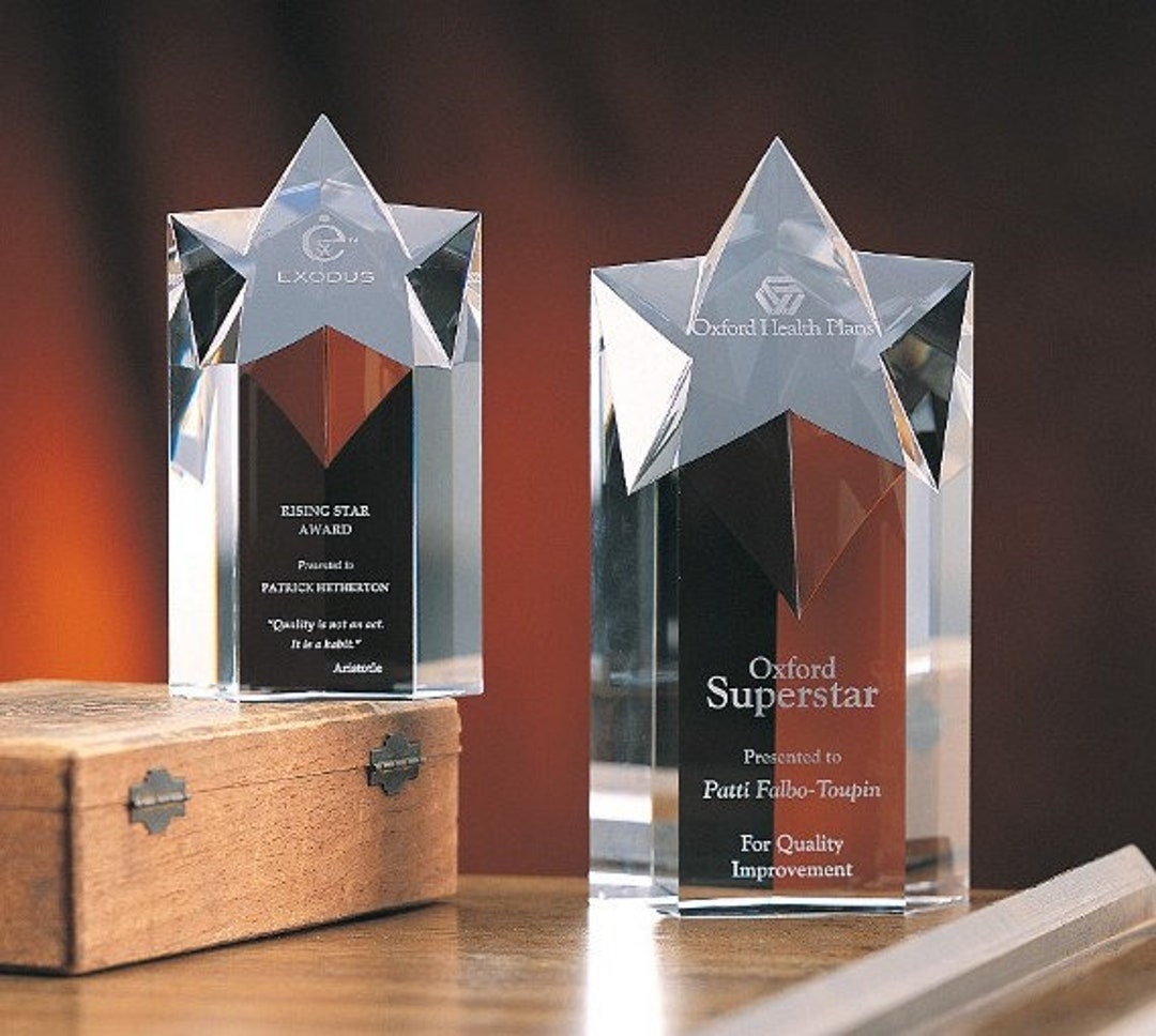 Crown Awards Star Trophies - 5" Three Star Recognition Trophies Custom Prime