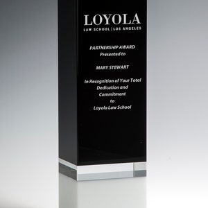 Black Crystal Monolitus Recognition Award 2 1/2&quot;W x 9&quot;H by Nik Meller Engraved and Personalized