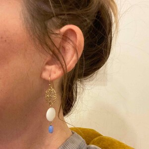 Women&#39;s Handmade Gold Filigree White Mother of-pearl Dara Earrings | E.B. Jewelry Studio