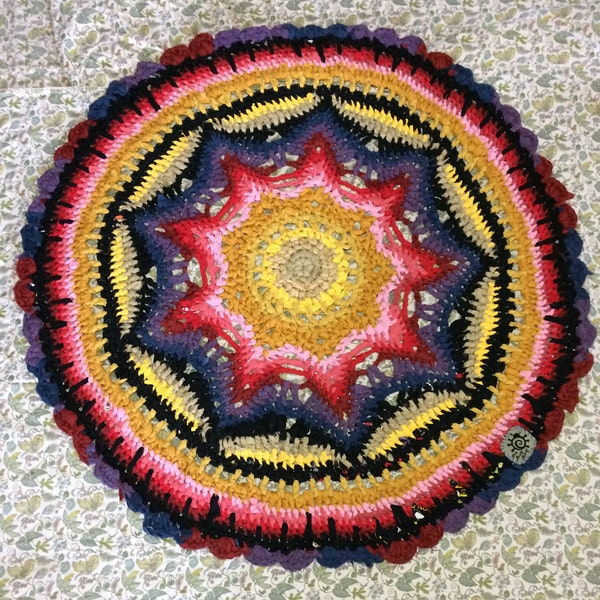 Large Bright colorfade crochet Mandala Round RagRug