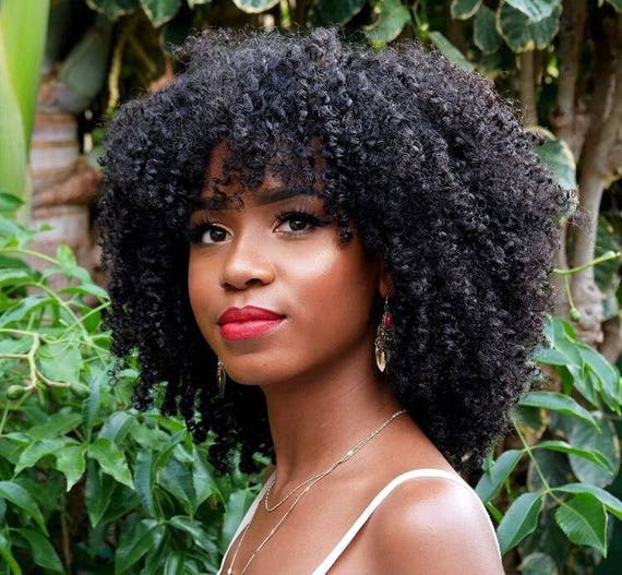 Afro Kinky Curly Human Hair Wig Fringe Wig Custom Made Etsy