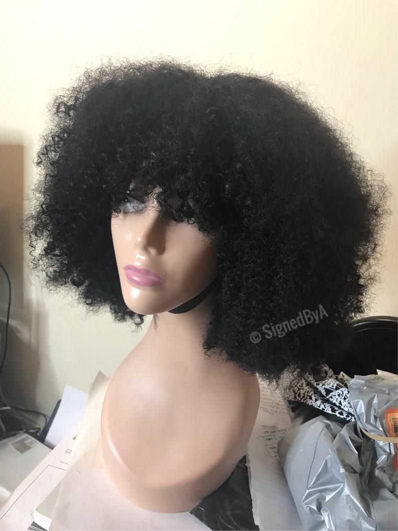 Afro Kinky curly human hair wig Fringe wig Custom made Etsy