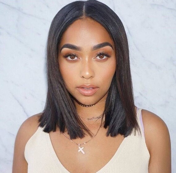 short blunt cut bob human hair wig middle part lace closure etsy