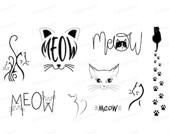 Cat Silhouette Svg, Meaw Cat Clipart Svg, Cut Files Silhouette, dxf, png, eps, svg, jpg