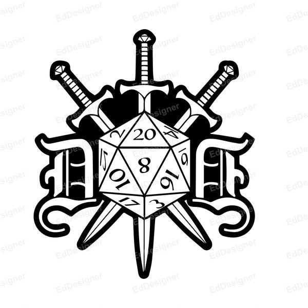 DnD Logo, Dungeons & Dragons Vector, Dungeon Master Dice Design, DnD Vector Clip Art, Twenty Sided Dice Art SVG, PNG, DXF, Eps, jpg