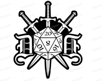 DnD Logo, Dragons Vector, Dungeon Master Dice Design, DnD Vector Clip Art, Twenty Sided Dice Art SVG, PNG, DXF, Eps, jpg