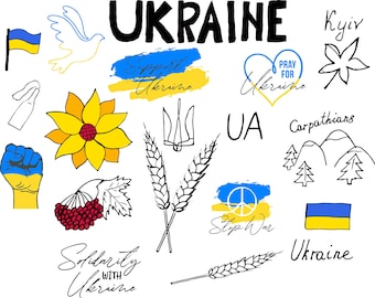 Set Symbol of Ukraine, Ukraine Bundle Coat Arms, Ukraine Clip Art, Download Ukraine Heart, Stand With Ukraine SVG, PNG, DXF, Eps, jpg