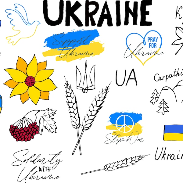 Set Symbol of Ukraine, Ukraine Bundle Coat Arms, Ukraine Clip Art, Download Ukraine Heart, Stand With Ukraine SVG, PNG, DXF, Eps, jpg