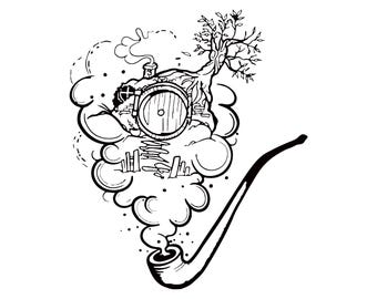 Gondor och Pipe med en Hobbit-dörrvektor, SVG, Clip Art, Gondor, svg, eps, dxf, png, jpg