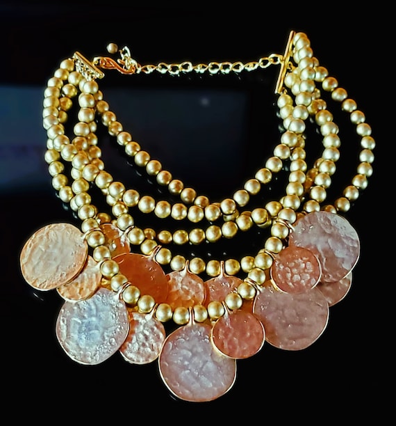 Kenneth Jay Lane Gold Tone Disk/Coins Necklace: 8… - image 1