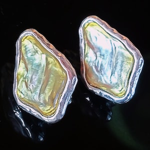 YSL Yves Saint Laurent Earrings Clip-On Iridescent Resin Silver-Tone Vintage 80s Authentic COA Authentic...Gorgeous!