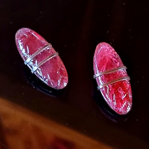 Vintage YSL/Goossens Earrings Clip-Ons Wine-Colored Art Glass Copper Bands Signed Authentic COA...Haute Couture Jewelry