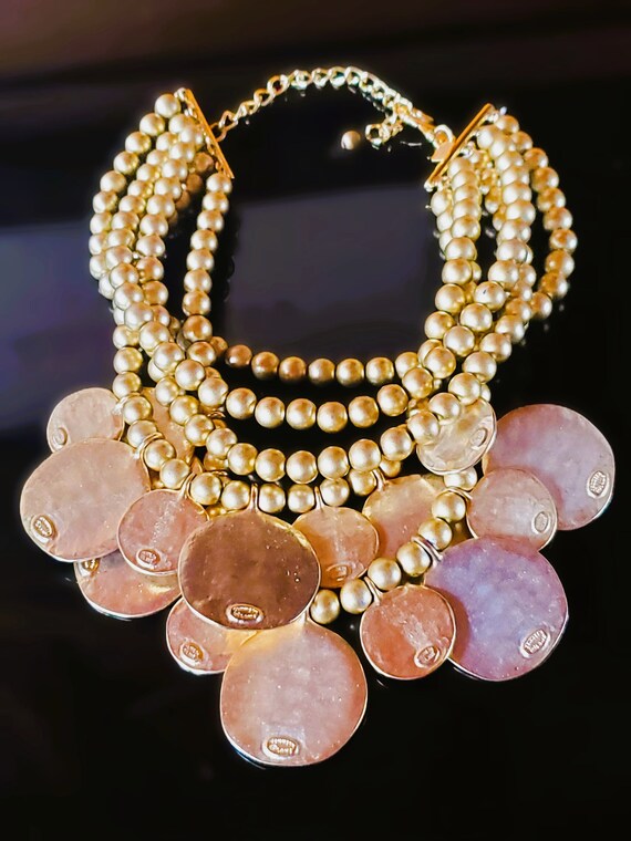 Kenneth Jay Lane Gold Tone Disk/Coins Necklace: 8… - image 7