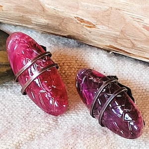 Vintage, YSL/Goossens Earrings, Clip-Ons, Wine-Colored Art Glass, Copper Bands, Signed Authentic, COA...Haute Couture Jewelry