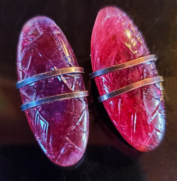 Vintage YSL Earrings Clip-Ons Wine-Colored Art Gla