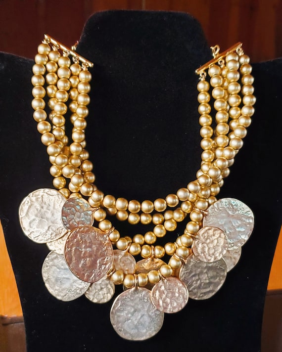 Kenneth Jay Lane Gold Tone Disk/Coins Necklace: 8… - image 2