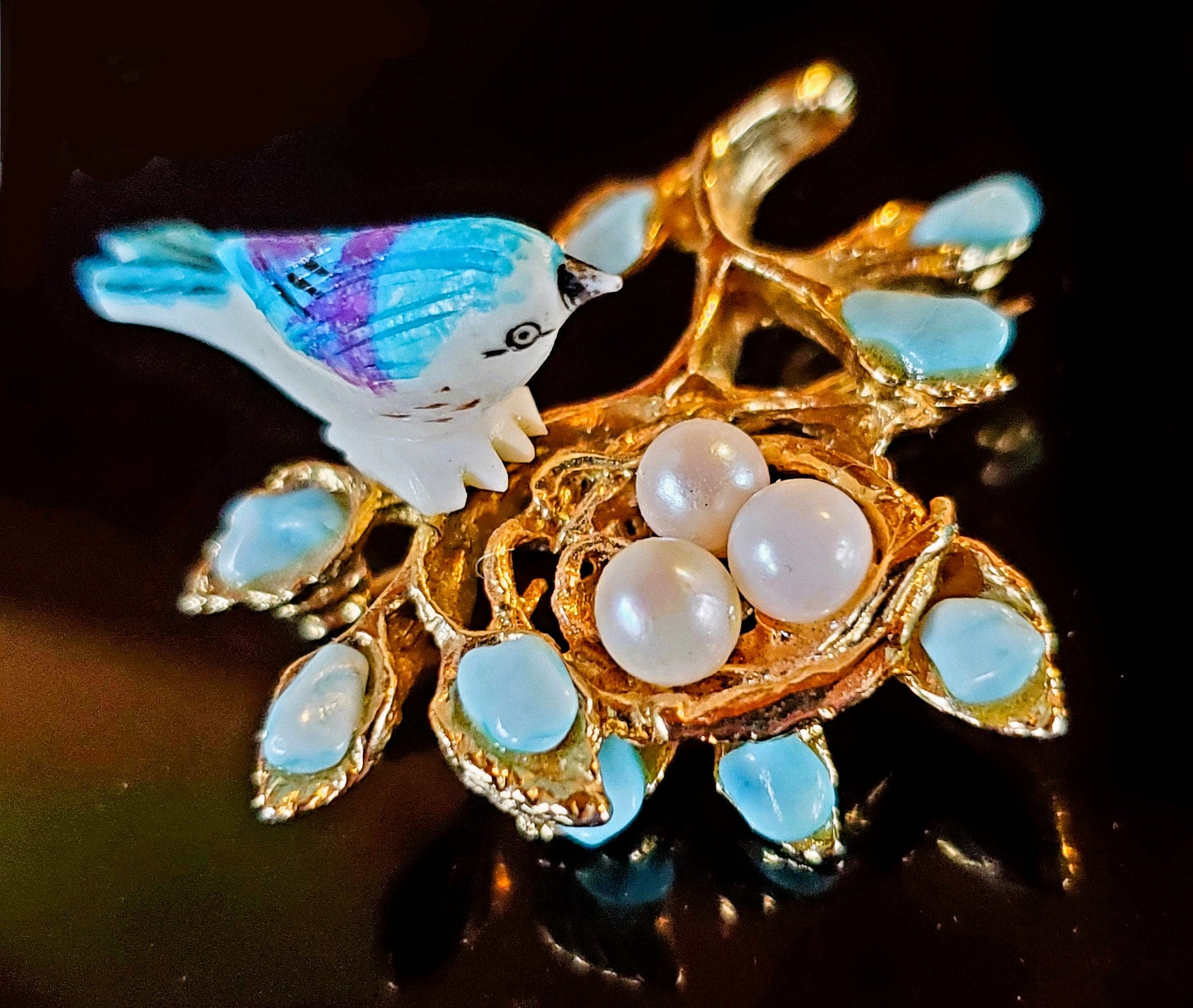 GALSOR Brooches and Pins for Women Vintage Blue Zircon Brooch Leaf Bouquet  Corsage Courtly Style Accessory