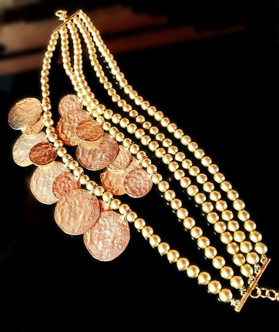 Kenneth Jay Lane Gold Tone Disk/Coins Necklace: 8… - image 3