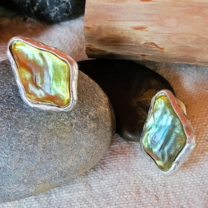 Vintage YSL Clip-On Earrings: Iridescent Resin, Silver-Tone, 80s Couture