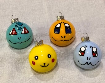 Pokemon, ornaments, pikachu, charmander, squirtle, bulbasaur, christmas, detective pikachu